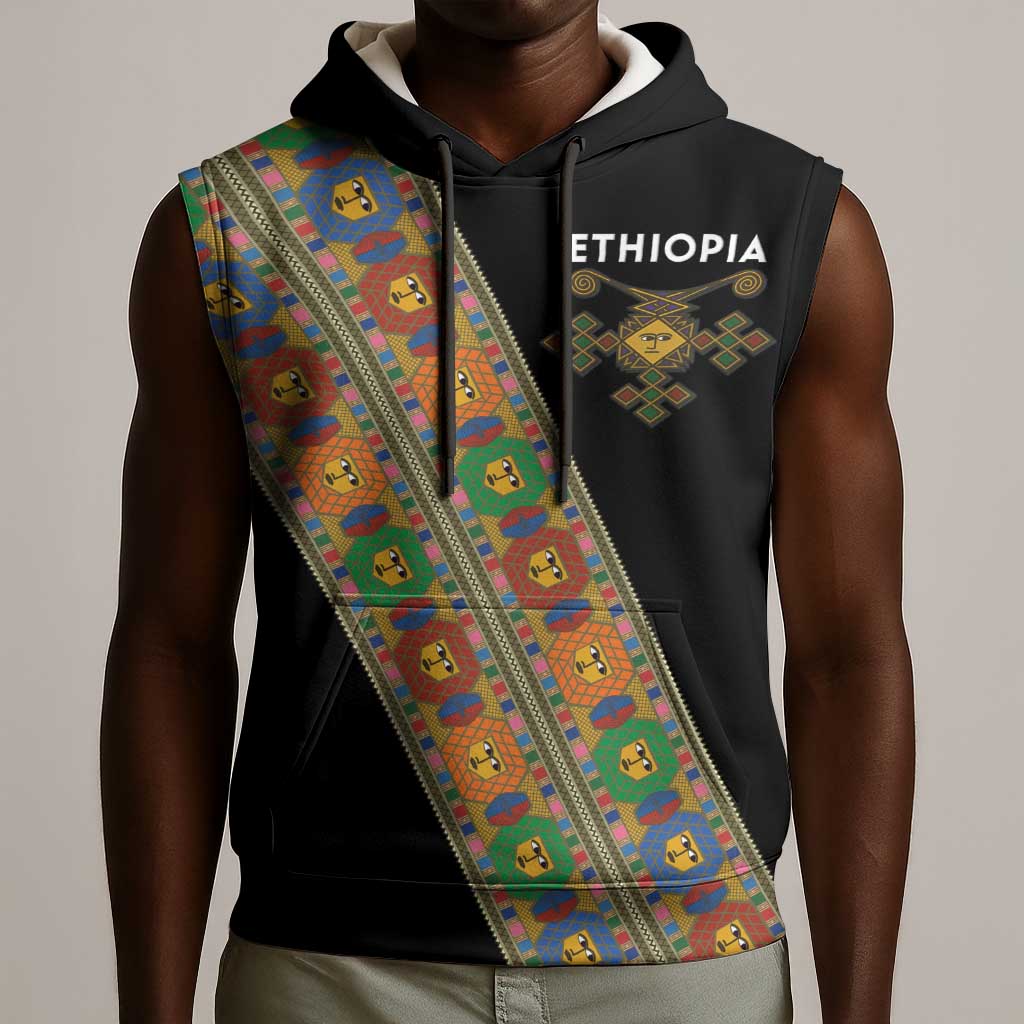 Ethiopia Saba Kemis Sash Style Sleeveless Hoodie Black Color - African Pride
