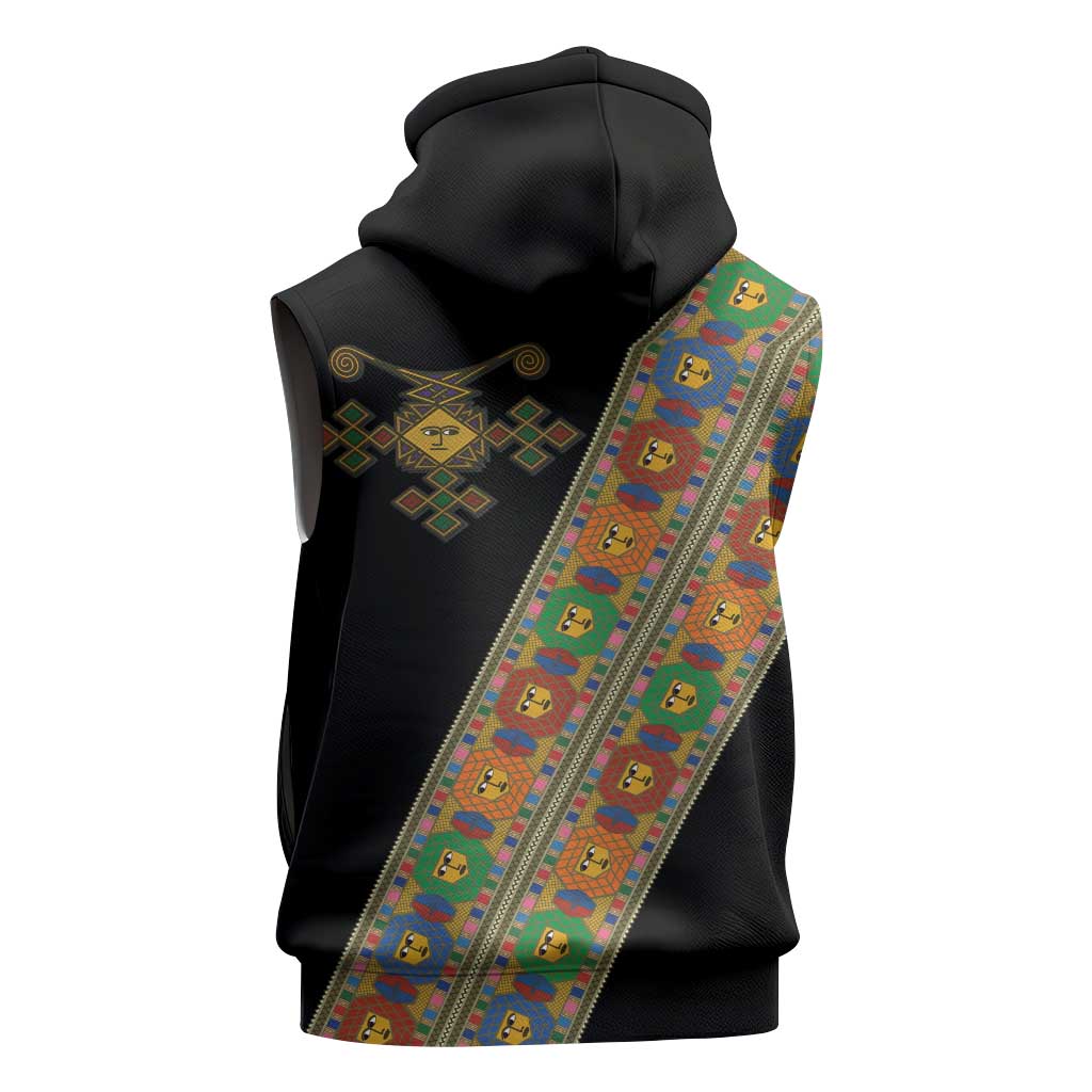 Ethiopia Saba Kemis Sash Style Sleeveless Zip Hoodie Black Color - African Pride