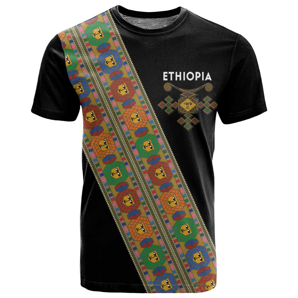 Ethiopia Saba Kemis Sash Style T shirt Black Color