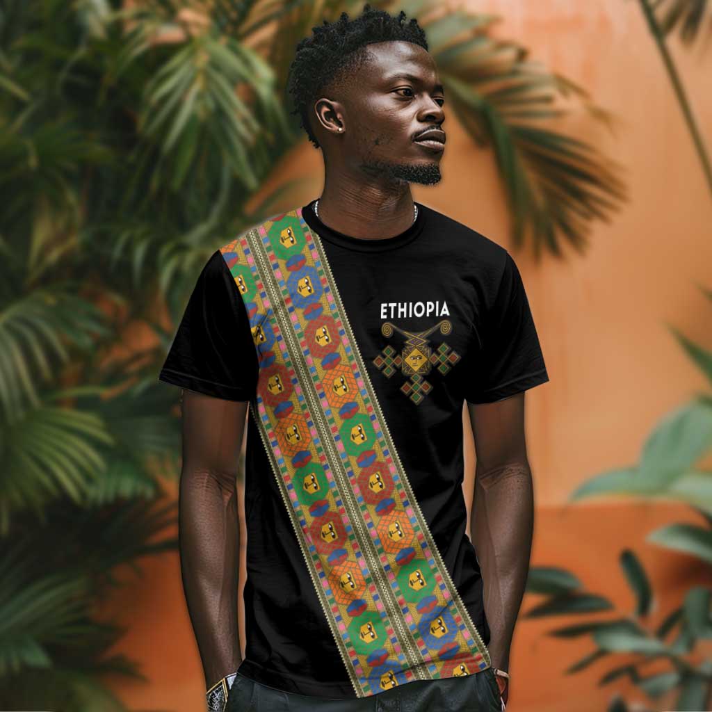 Ethiopia Saba Kemis Sash Style T shirt Black Color