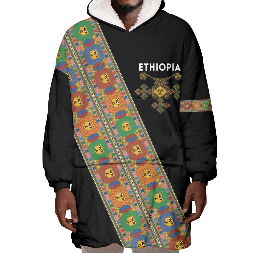 Ethiopia Saba Kemis Sash Style Wearable Blanket Hoodie Black Color