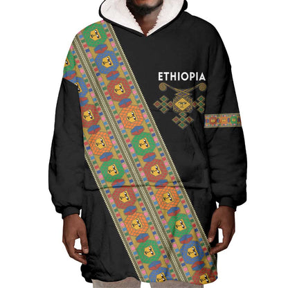 Ethiopia Saba Kemis Sash Style Wearable Blanket Hoodie Black Color