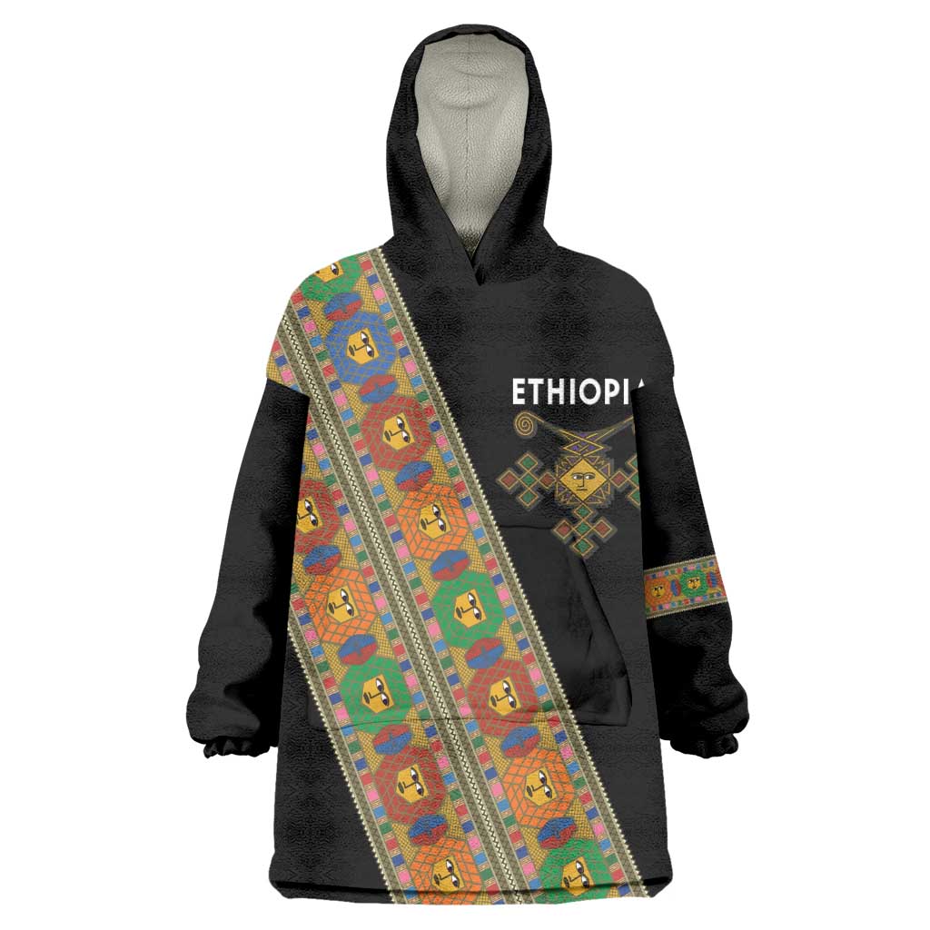 Ethiopia Saba Kemis Sash Style Wearable Blanket Hoodie Black Color