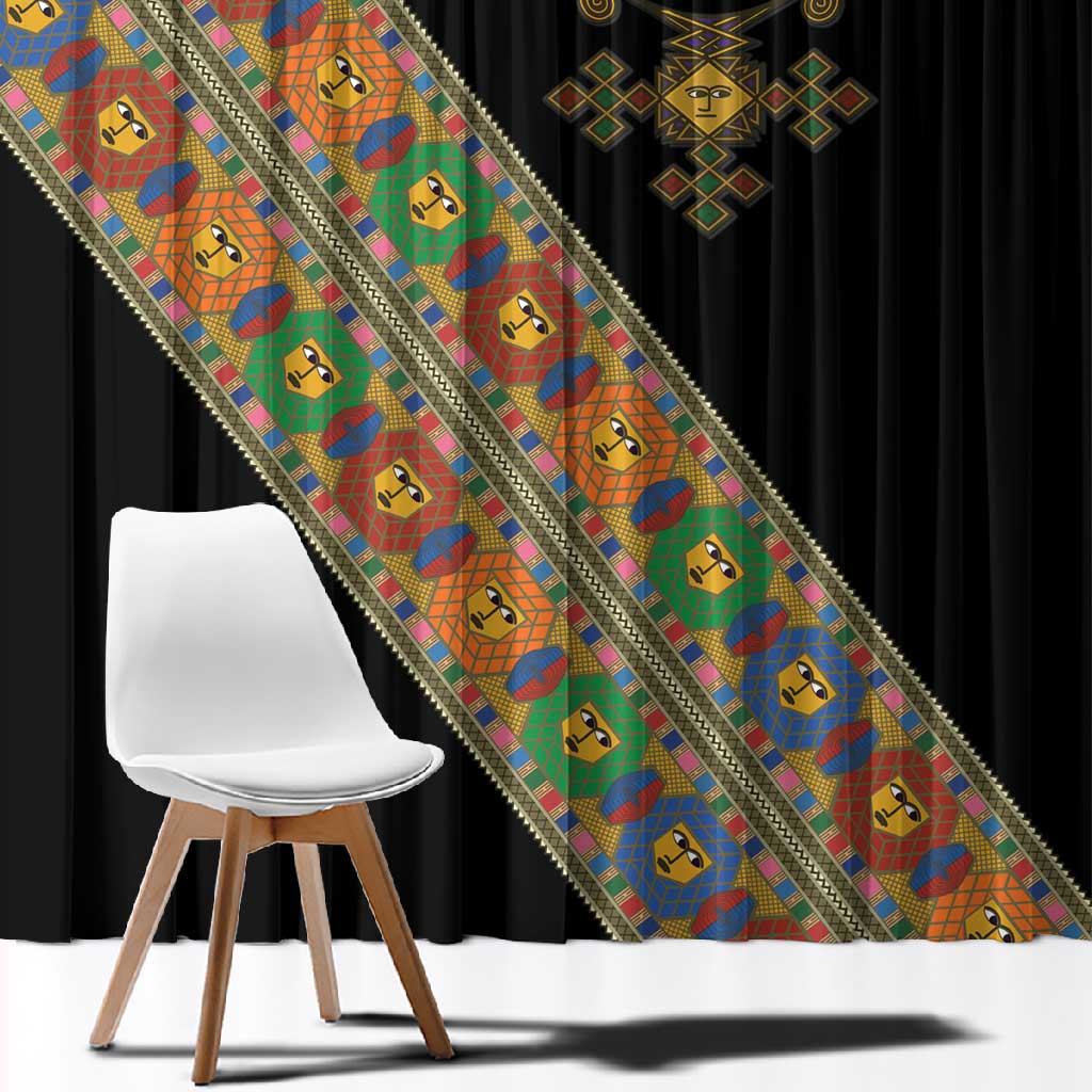 Ethiopia Saba Kemis Sash Style Window Curtain Black Color