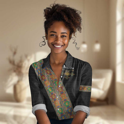 Ethiopia Saba Kemis Sash Style Women Casual Shirt Black Color
