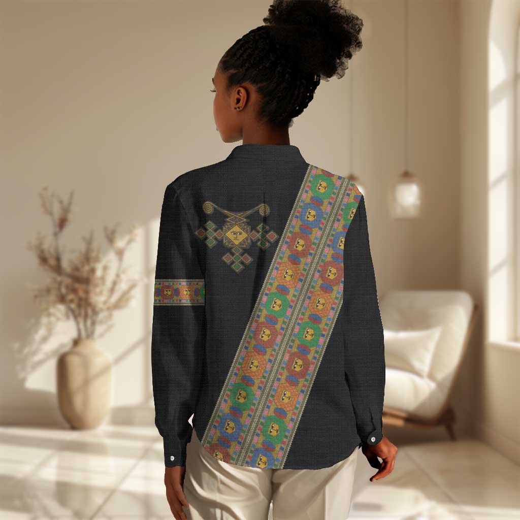 Ethiopia Saba Kemis Sash Style Women Casual Shirt Black Color