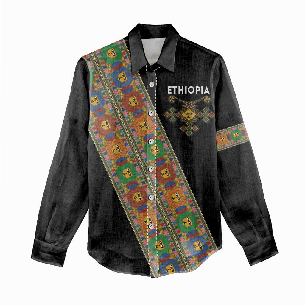 Ethiopia Saba Kemis Sash Style Women Casual Shirt Black Color