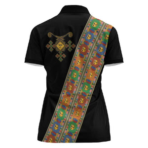 Ethiopia Saba Kemis Sash Style Women Polo Shirt Black Color