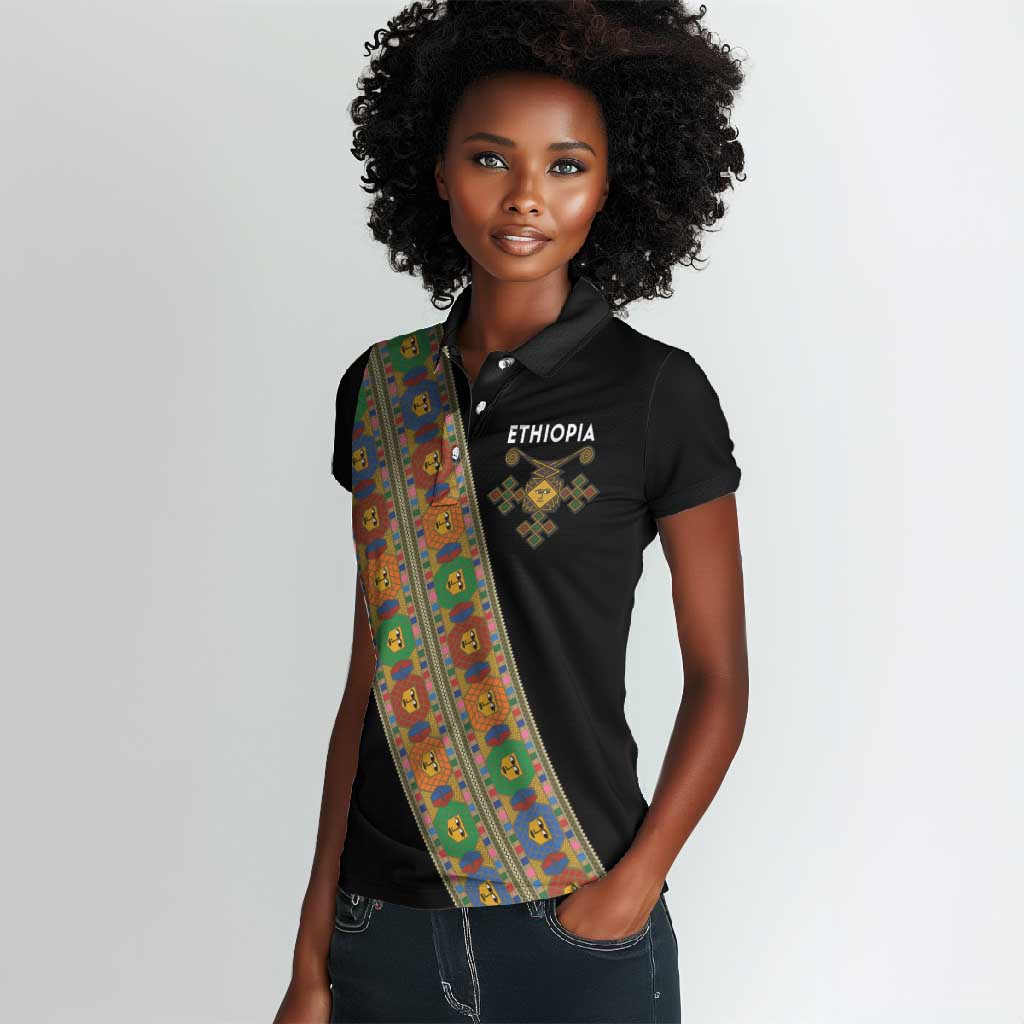 Ethiopia Saba Kemis Sash Style Women Polo Shirt Black Color