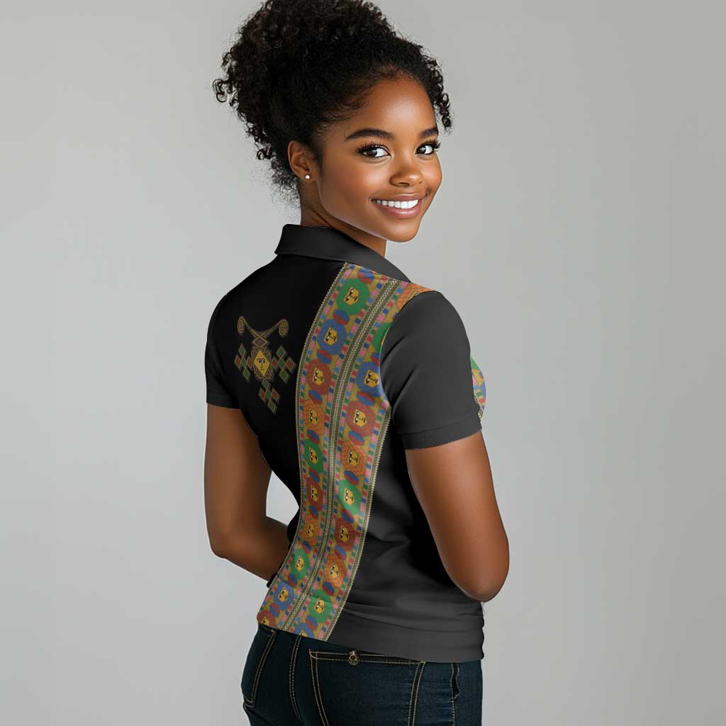 Ethiopia Saba Kemis Sash Style Women Polo Shirt Black Color
