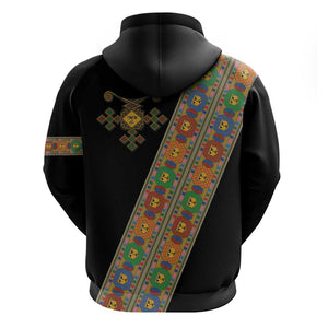 Ethiopia Saba Kemis Sash Style Zip Hoodie Black Color