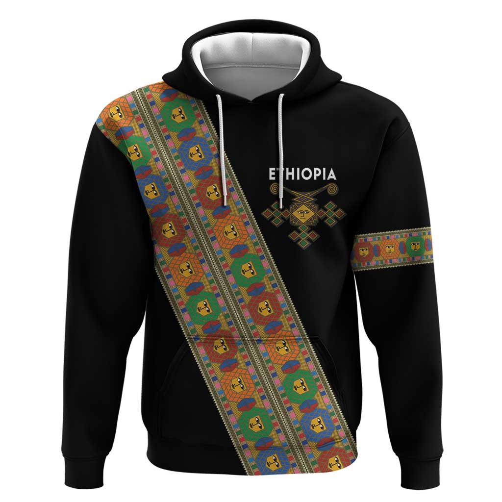 Ethiopia Saba Kemis Sash Style Zip Hoodie Black Color