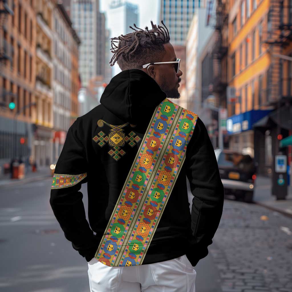 Ethiopia Saba Kemis Sash Style Zip Hoodie Black Color