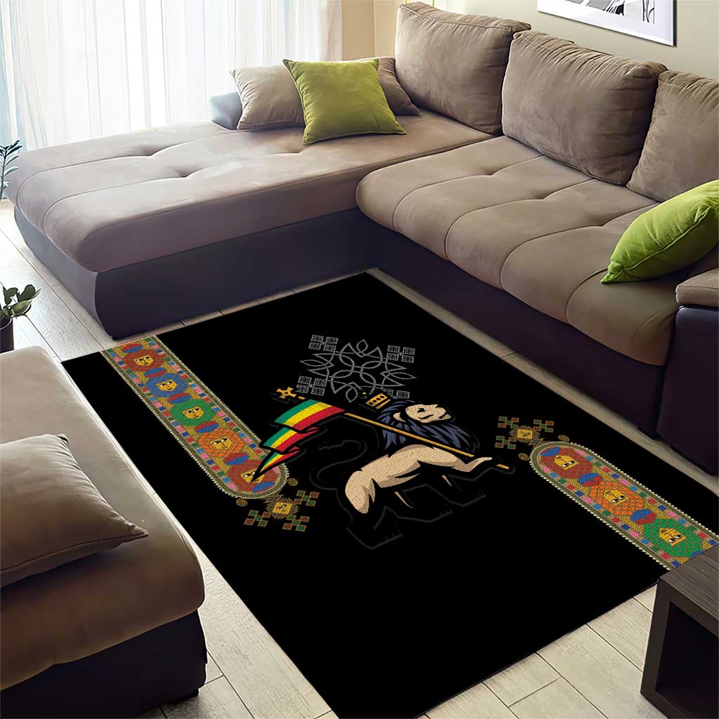 Ethiopia Saba Kemis Area Rug Lion Of Judah Black Color