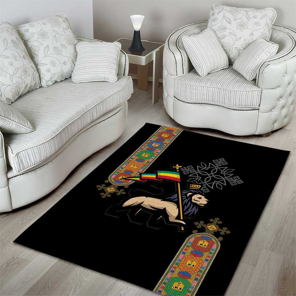 Ethiopia Saba Kemis Area Rug Lion Of Judah Black Color