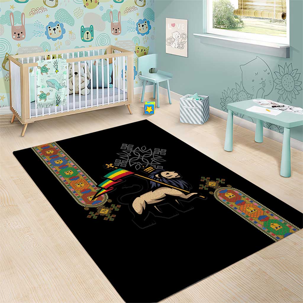 Ethiopia Saba Kemis Area Rug Lion Of Judah Black Color
