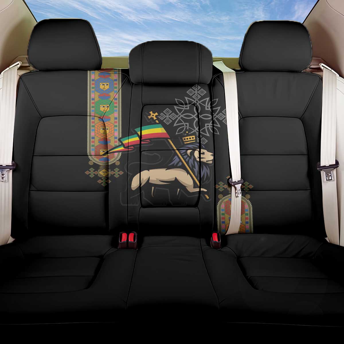 Ethiopia Saba Kemis Back Car Seat Cover Lion Of Judah Black Color