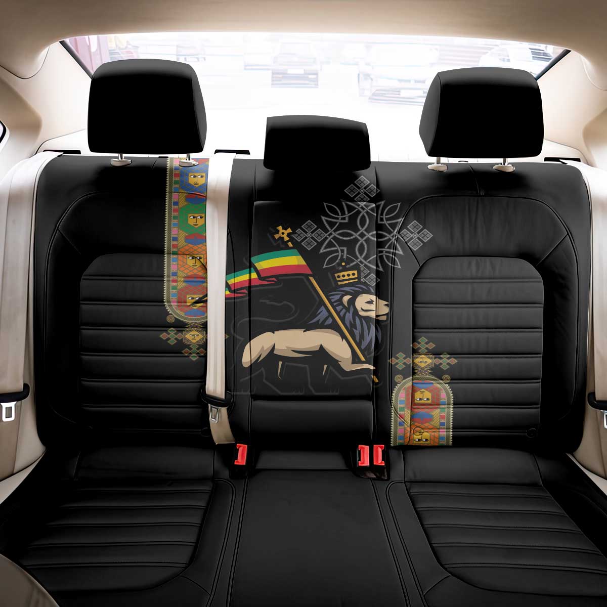 Ethiopia Saba Kemis Back Car Seat Cover Lion Of Judah Black Color