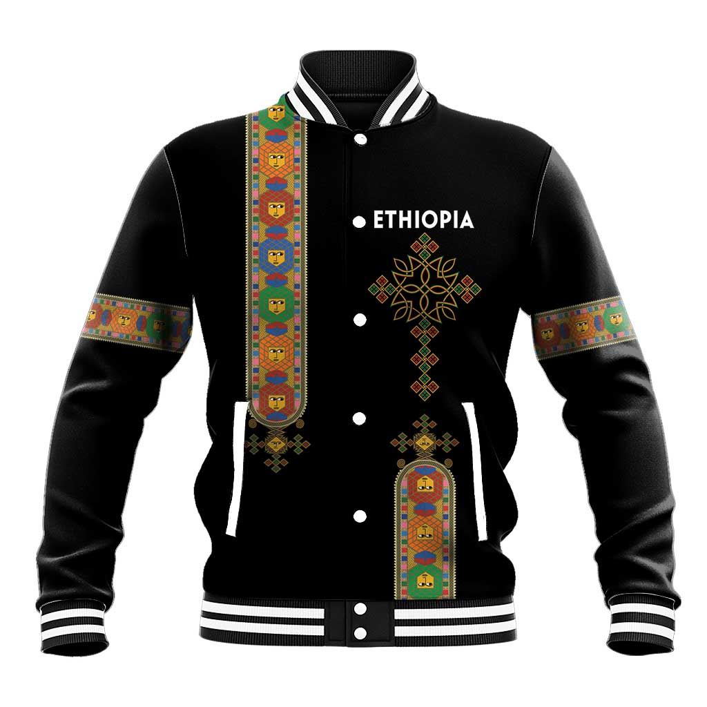 Ethiopia Saba Kemis Baseball Jacket Lion Of Judah Black Color