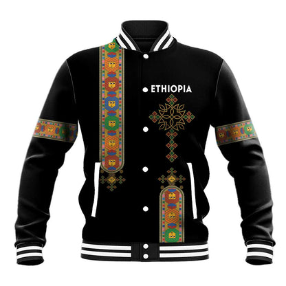 Ethiopia Saba Kemis Baseball Jacket Lion Of Judah Black Color