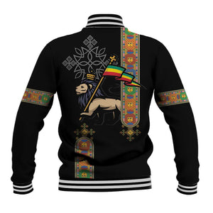 Ethiopia Saba Kemis Baseball Jacket Lion Of Judah Black Color