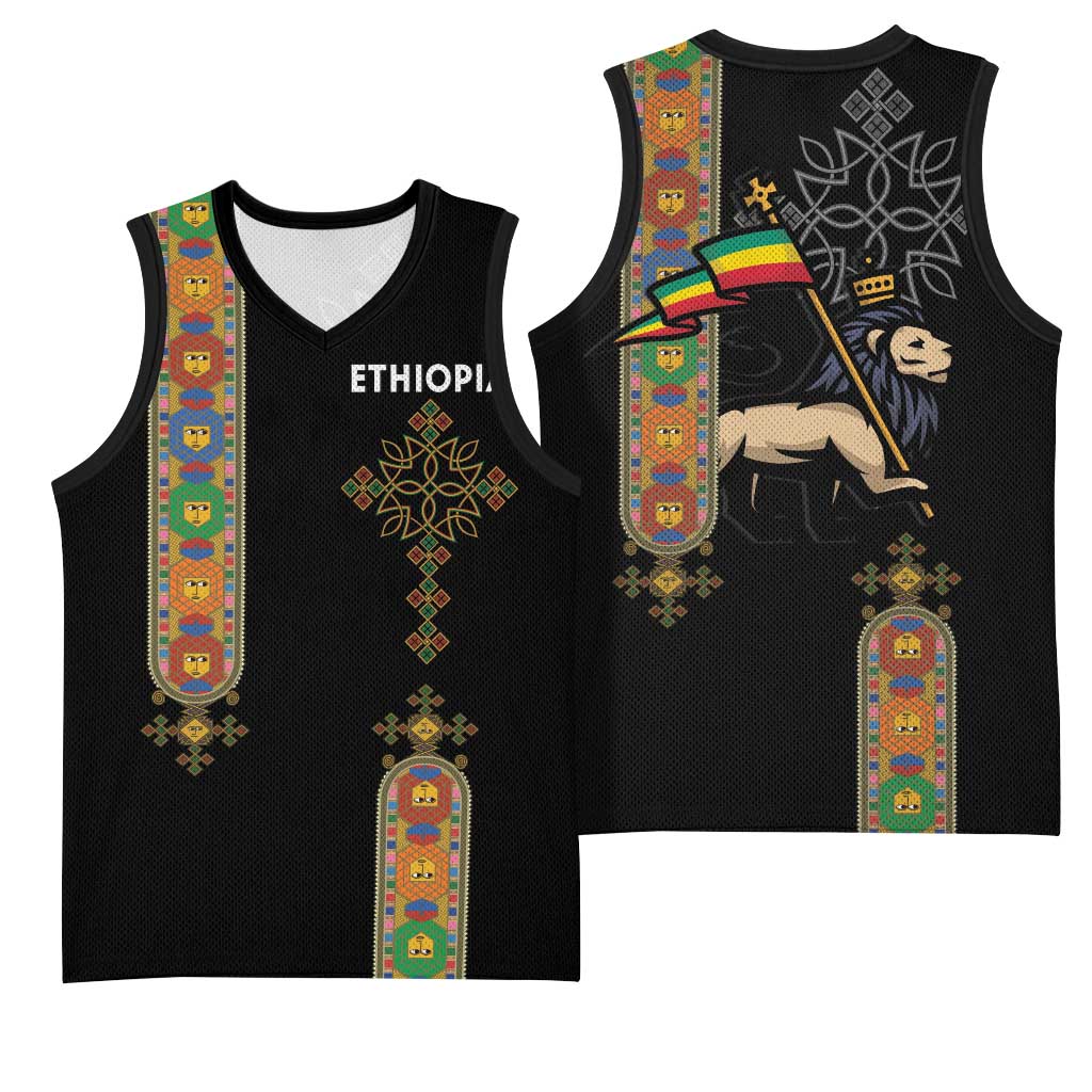 Ethiopia Saba Kemis Basketball Jersey Lion Of Judah Black Color - African Pride
