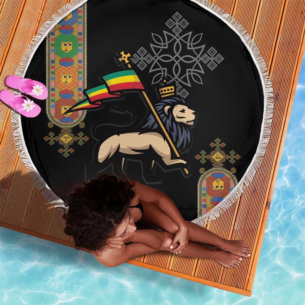 Ethiopia Saba Kemis Beach Blanket Lion Of Judah Black Color
