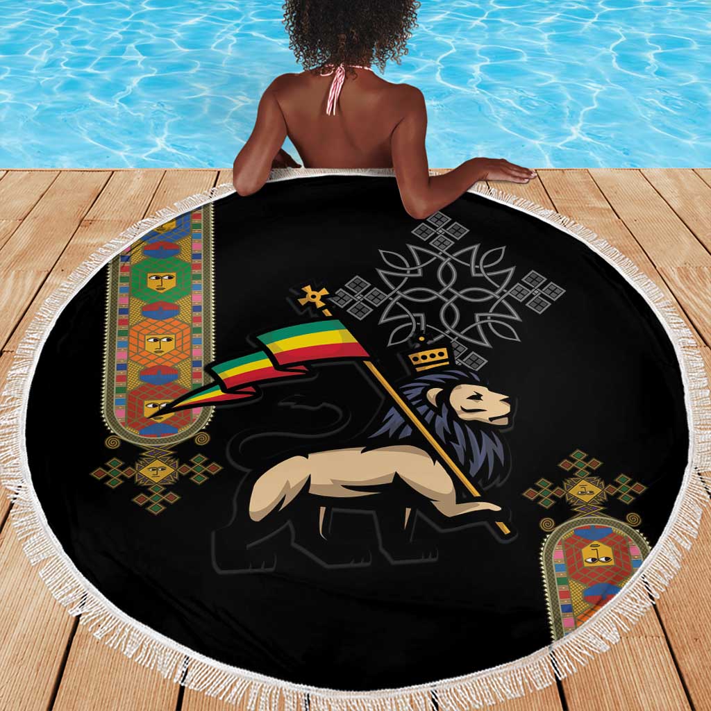 Ethiopia Saba Kemis Beach Blanket Lion Of Judah Black Color