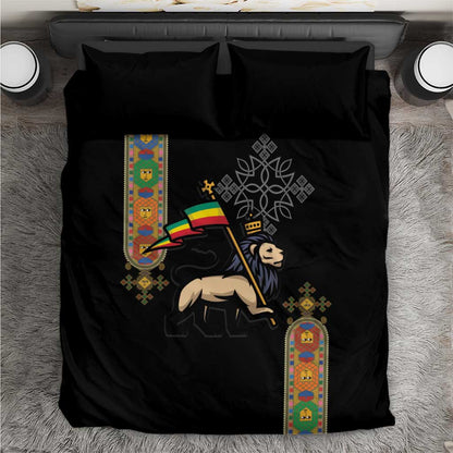 Ethiopia Saba Kemis Bedding Set Lion Of Judah Black Color