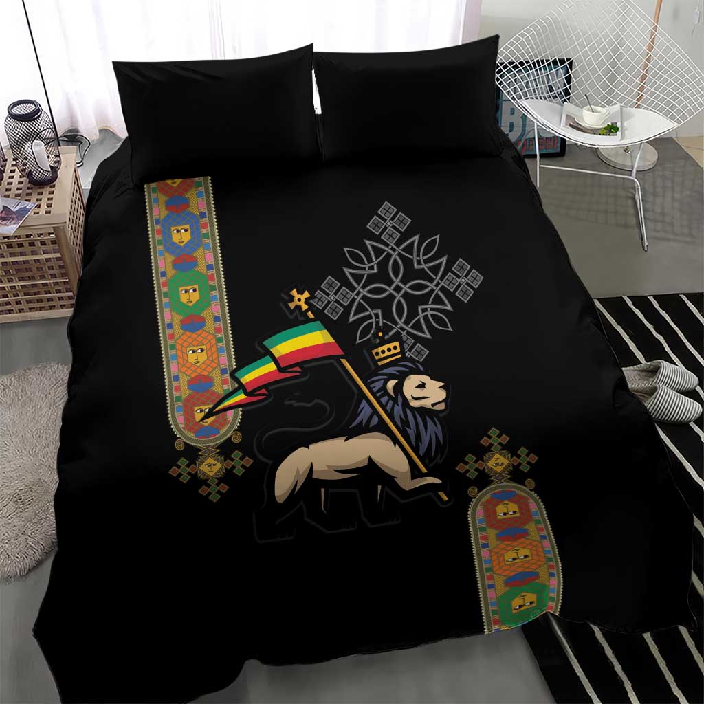 Ethiopia Saba Kemis Bedding Set Lion Of Judah Black Color