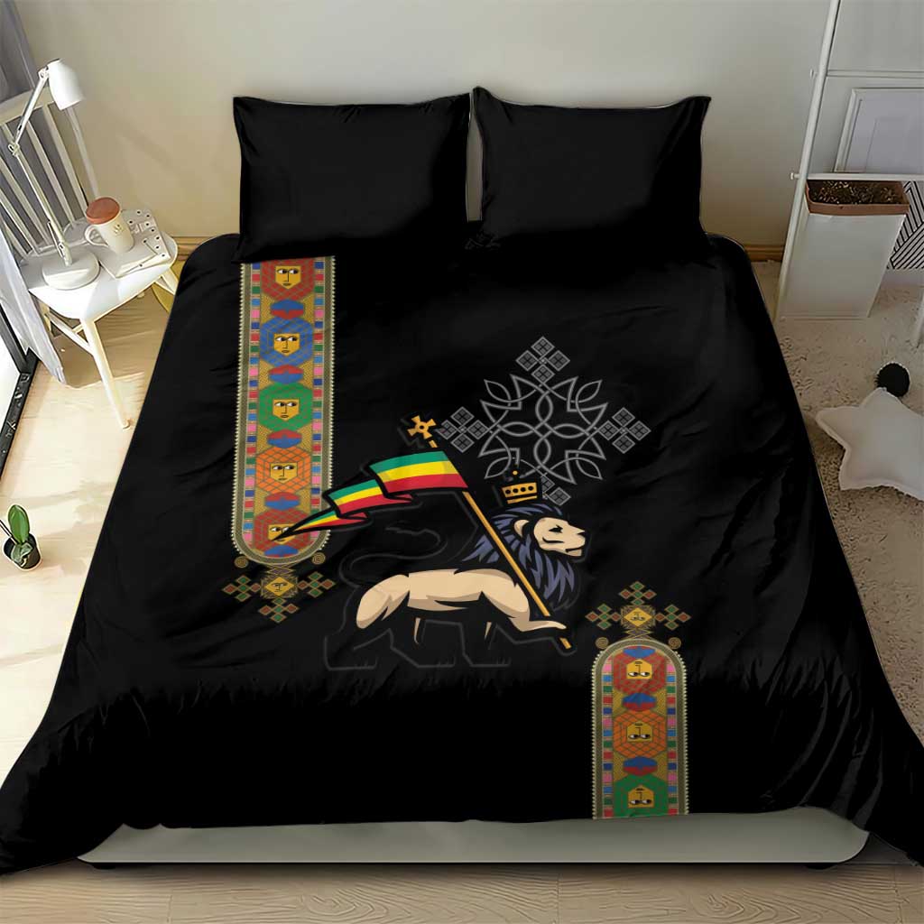 Ethiopia Saba Kemis Bedding Set Lion Of Judah Black Color