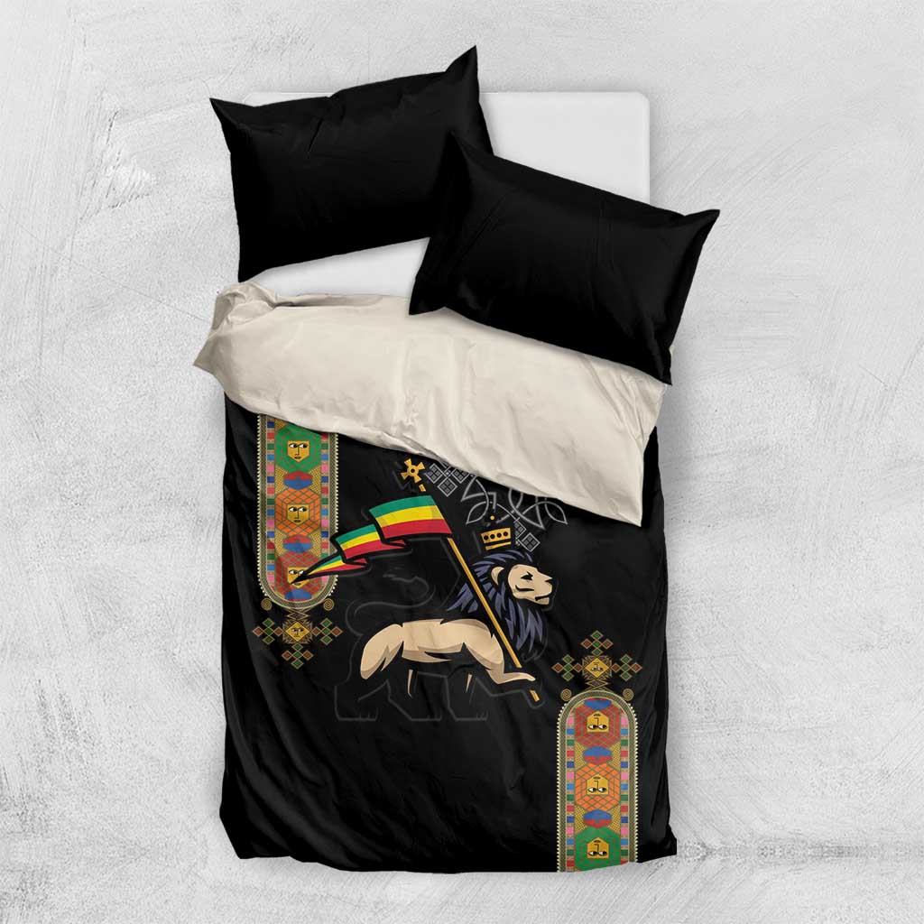 Ethiopia Saba Kemis Bedding Set Lion Of Judah Black Color