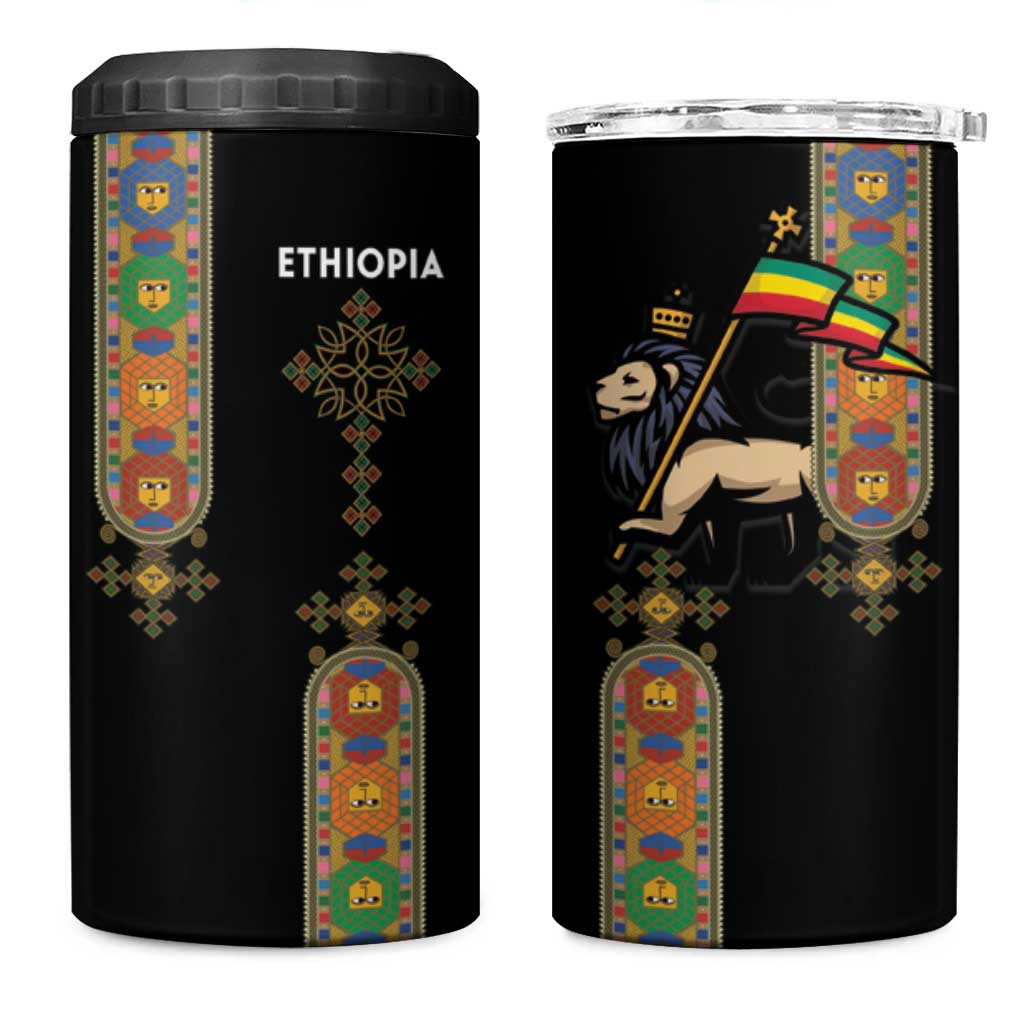 Ethiopia Saba Kemis 4 in 1 Can Cooler Tumbler Lion Of Judah Black Color