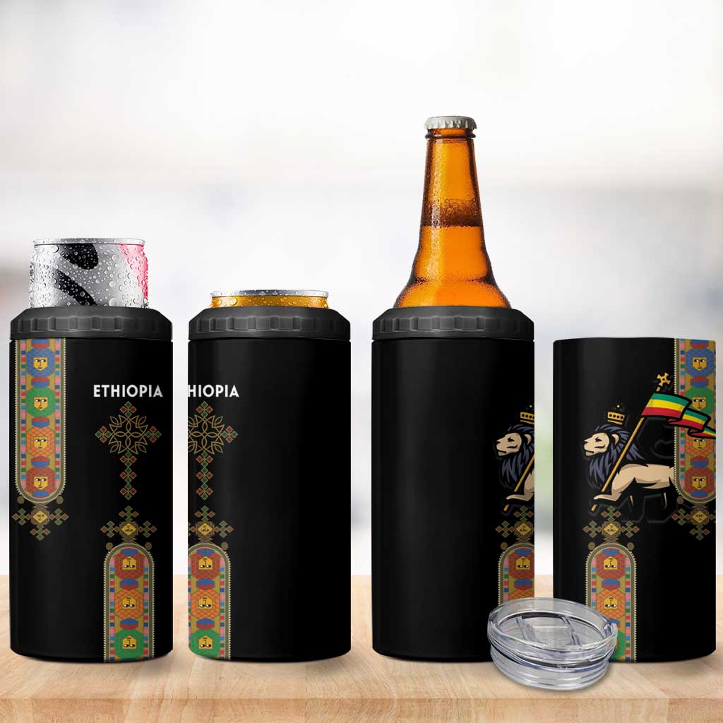 Ethiopia Saba Kemis 4 in 1 Can Cooler Tumbler Lion Of Judah Black Color