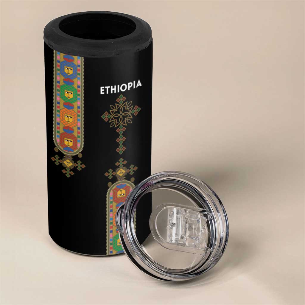 Ethiopia Saba Kemis 4 in 1 Can Cooler Tumbler Lion Of Judah Black Color