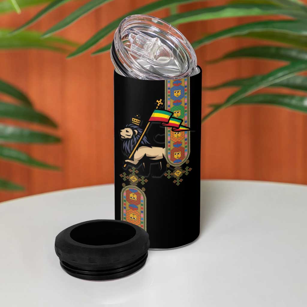 Ethiopia Saba Kemis 4 in 1 Can Cooler Tumbler Lion Of Judah Black Color