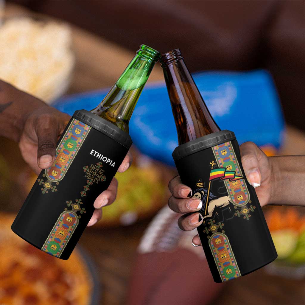 Ethiopia Saba Kemis 4 in 1 Can Cooler Tumbler Lion Of Judah Black Color
