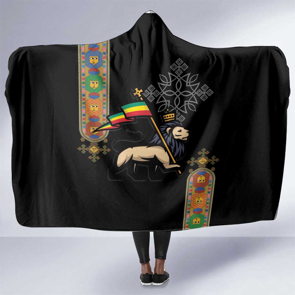 Ethiopia Saba Kemis Hooded Blanket Lion Of Judah Black Color