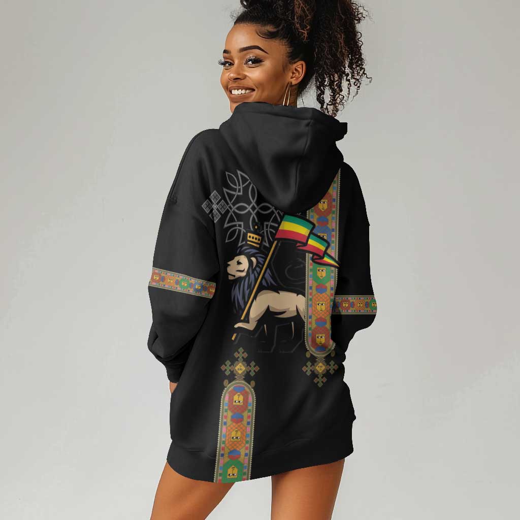 Ethiopia Saba Kemis Hoodie Dress Lion Of Judah Black Color