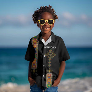 Ethiopia Saba Kemis Kid Hawaiian Shirt Lion Of Judah Black Color