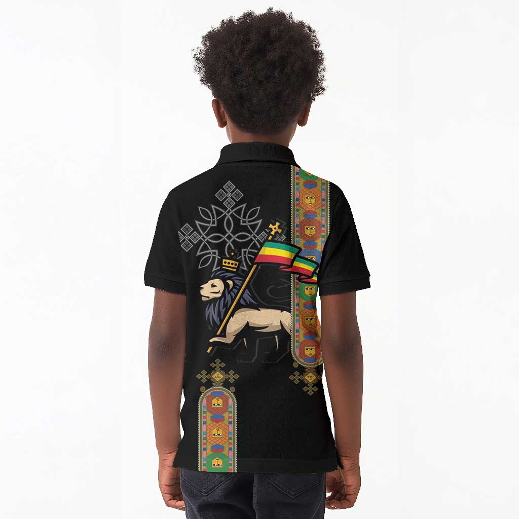 Ethiopia Saba Kemis Kid Polo Shirt Lion Of Judah Black Color