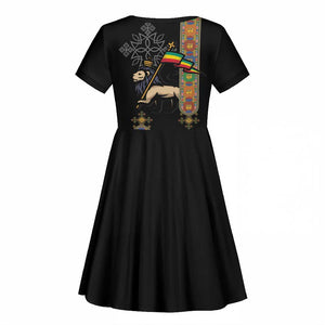 Ethiopia Saba Kemis Kid Short Sleeve Dress Lion Of Judah Black Color