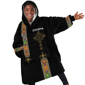 Ethiopia Saba Kemis Kid Wearable Blanket Hoodie Lion Of Judah Black Color