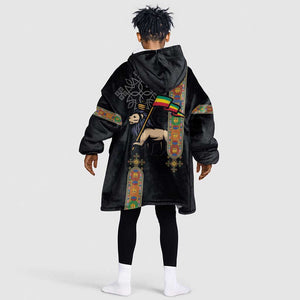 Ethiopia Saba Kemis Kid Wearable Blanket Hoodie Lion Of Judah Black Color
