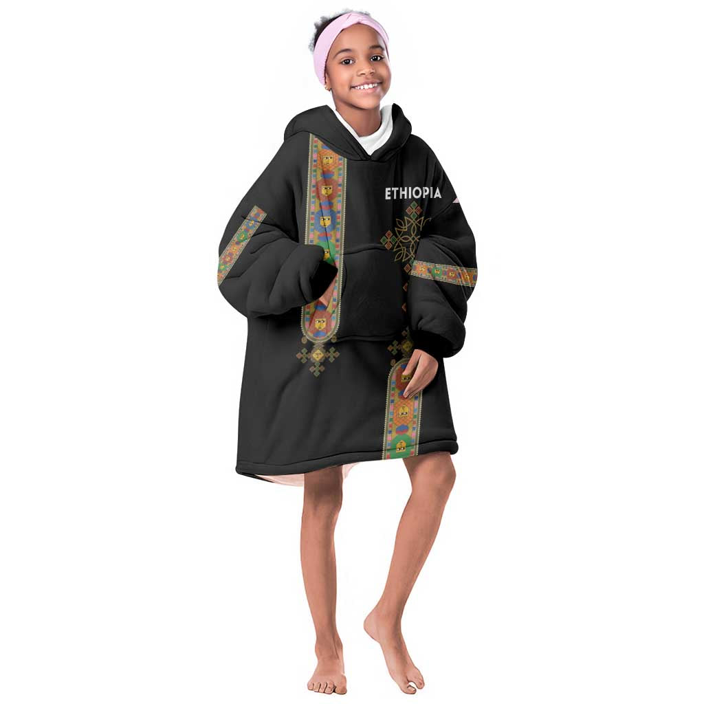 Ethiopia Saba Kemis Kid Wearable Blanket Hoodie Lion Of Judah Black Color