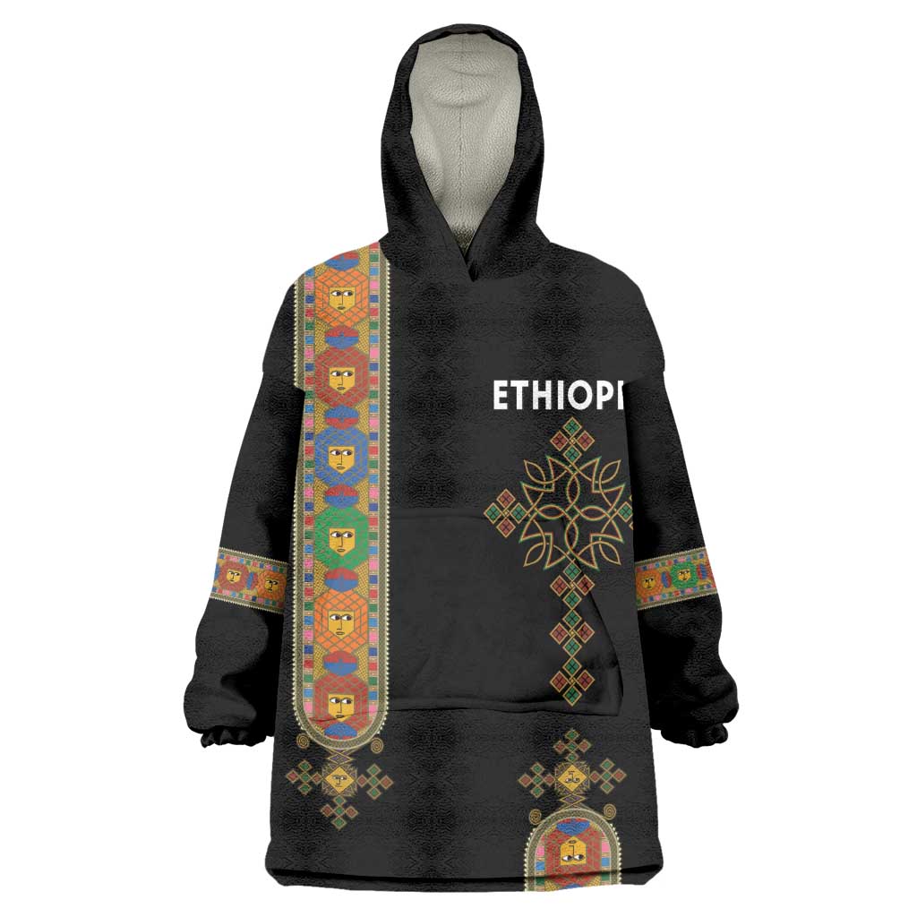 Ethiopia Saba Kemis Kid Wearable Blanket Hoodie Lion Of Judah Black Color