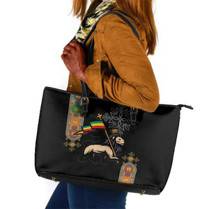 Ethiopia Saba Kemis Leather Tote Bag Lion Of Judah Black Color