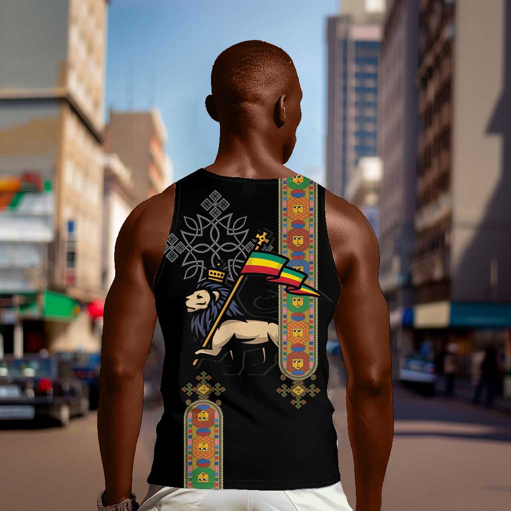 Ethiopia Saba Kemis Men Tank Top Lion Of Judah Black Color