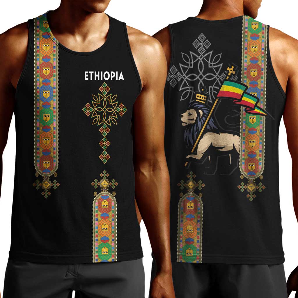 Ethiopia Saba Kemis Men Tank Top Lion Of Judah Black Color