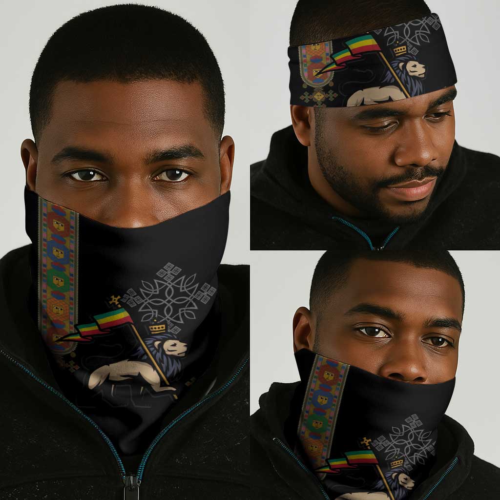 Ethiopia Saba Kemis Neck Gaiter Lion Of Judah Black Color LT15